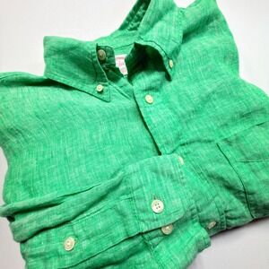 Brooks Brothers 346 100% Linen Button‎ Front Shirt Green Large
